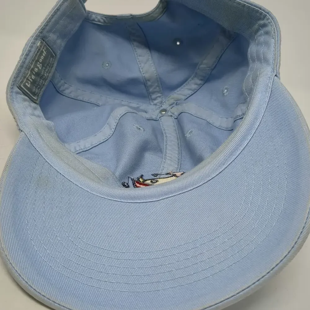 Life is Good Baseball Cap Blue One Size Dog Surfing Embroidered Slideback Hat